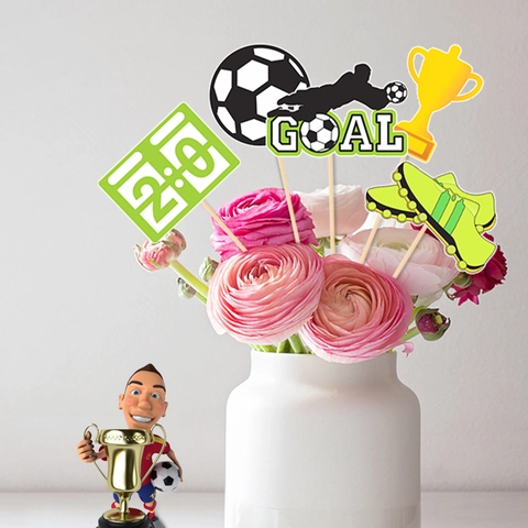 Décorations De Fête Thème Football Carton Toppers De Gâteau Trophée But Tableau De Score Inserts De Vase Pour Anniversaire