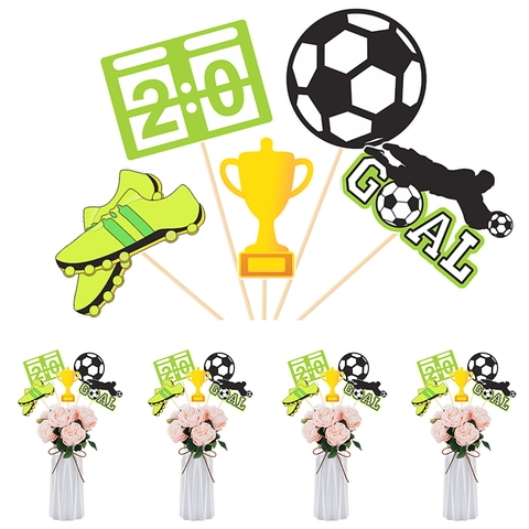 Décorations De Fête Thème Football Carton Toppers De Gâteau Trophée But Tableau De Score Inserts De Vase Pour Anniversaire