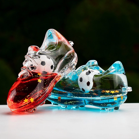 Porte-Clés Créatif En Forme De Chaussure De Football Acrylique Sable Mouvant Liquide Pour Fans De Foot Ornement De Bureau