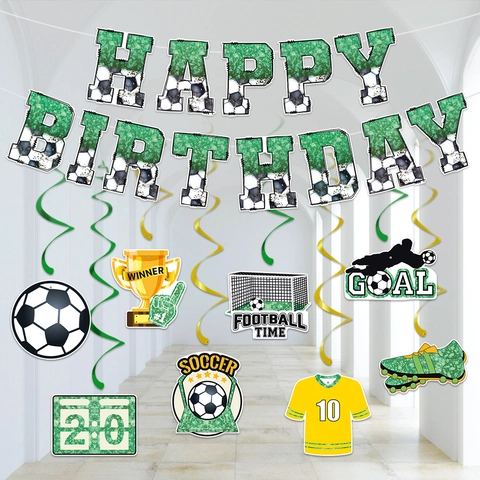 Decorazioni Compleanno Calcio Banner Cartoncino Verde Spirali PVC Ornamenti Sospesi Articoli Feste Sport