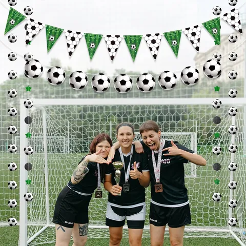 Decoración De Fiesta Tema Fútbol Pancarta De Cartón Remolinos Colgantes Trofeo Fútbol Deportes Cumpleaños Evento Verde
