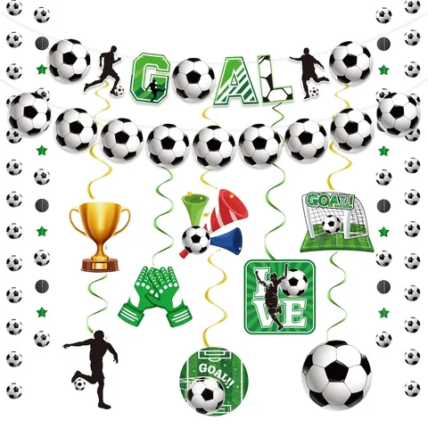 Soccer Party Decorations Set Football Theme Pull Banners Hanging Swirls For World Cup Celebration Birthday Game Day Sports Decor