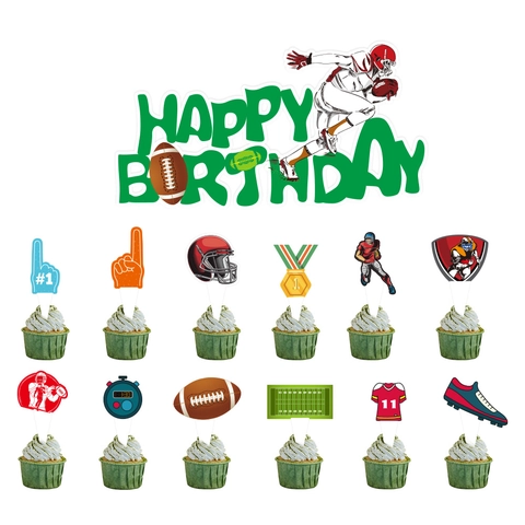 American Football Rugby Thema Kuchenaufsatz Happy Birthday Dekorationen Sport Party Zubehör Papier Karton Dekorativ