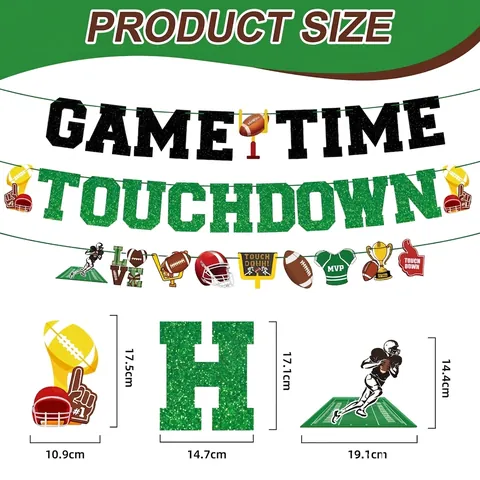 Striscione per Feste di Football Glitterato Decorazione Super Bowl Game Time Touchdown Ghirlanda Tema Sportivo Compleanno