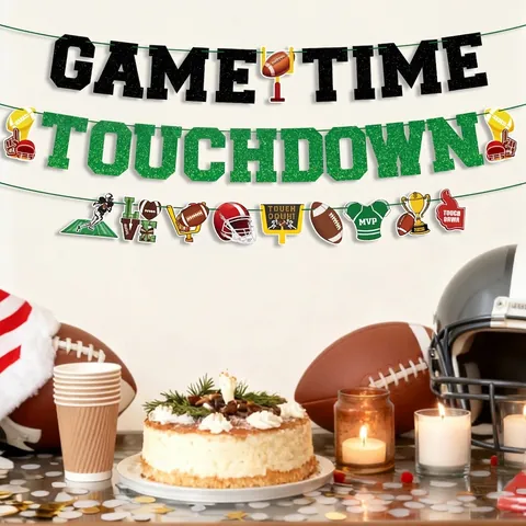 Striscione per Feste di Football Glitterato Decorazione Super Bowl Game Time Touchdown Ghirlanda Tema Sportivo Compleanno