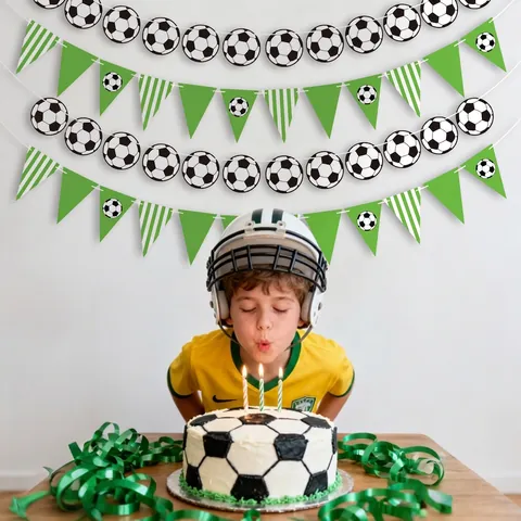 Banner Di Stammi Di Calcio Bandiere Appese Di Carta Righe Verde Bianco Tema Sport Compleanno Decorazione Sportiva