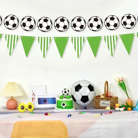 Banner Di Stammi Di Calcio Bandiere Appese Di Carta Righe Verde Bianco Tema Sport Compleanno Decorazione Sportiva