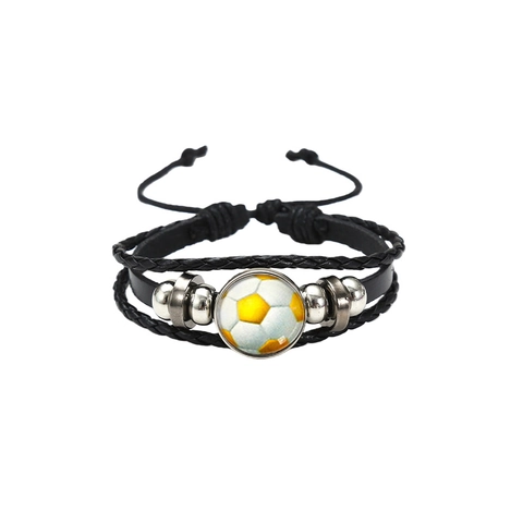 Trendiges Sport-Thema Geflochtenes Lederarmband Mit Fußball Basketball Glascabochon Legierung Perlen Verstellbares Handseil Schmuck
