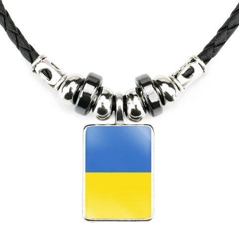 Collar Bandera Nacional Ucrania Colgante Rectángulo Aleación Cordón Cuero Trenzado Cuentas Metal Joyas Étnicas Patrióticas Hombre
