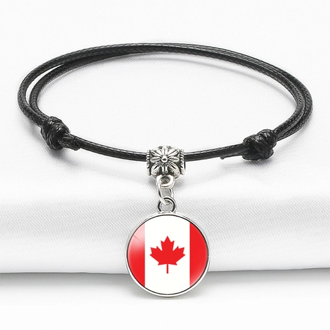 Verstelbare Gevlochten Leren Touw Armband Met Nationale Vlag Glazen Cabochon Legering Kraal Sieraden Voor Heren Dames Verenigde Staten