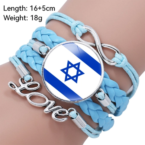Multilayer Braided Bracelet Faux Leather Love Infinity Star Of David Israel Flag Glass Cabochon Jewelry For Men Women