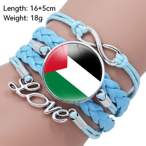 Pulsera Trenzada Multicapa Bandera Palestina Aleación Infinito Amor Amuleto Cuero Sintético Cabujón De Vidrio Joyería Bohemia