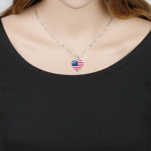Patriotische USA Flagge Herz Halskette Glas Cabochon Legierung Anhänger Schmuck Zubehör Für Damen