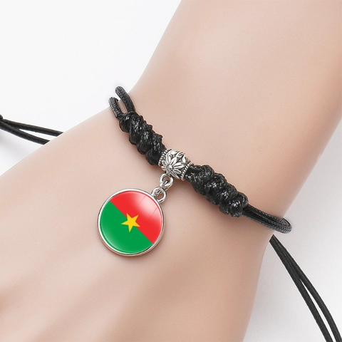 Bracciale Intrecciato Bandiere Nazionali Africane Corda Nera Regolabile Lega Cupola In Vetro Gioiello Fatto A Mano