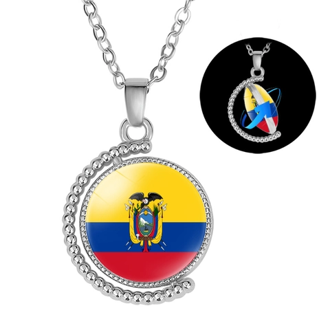 Rotating Moon Pendant Necklace With National Flag Glass Cabochon Silver Alloy Link Chain Ethnic Souvenir Jewelry For Women Men