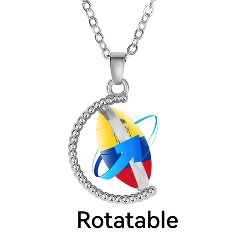 Rotating Moon Pendant Necklace With National Flag Glass Cabochon Silver Alloy Link Chain Ethnic Souvenir Jewelry For Women Men