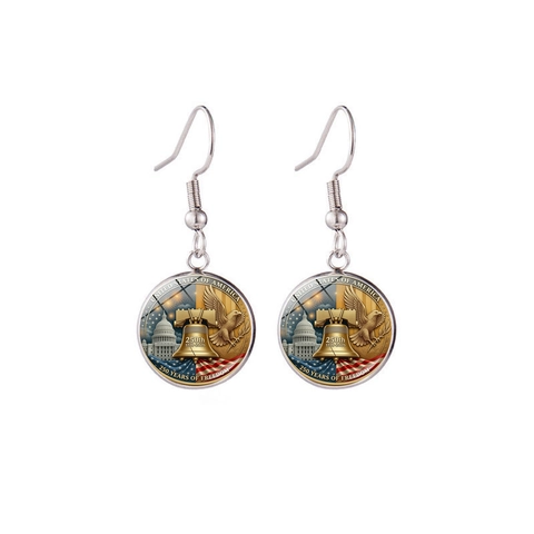 USA Jubileum Haak Oorbellen Zinklegering Glas Cabochon Patriotisch Vrijheidsklok Verenigde Staten Sieraden
