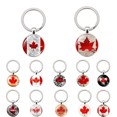 Portachiavi Bandiera Canada Foglia Di Acero Lega Di Zinco Vetro Vintage Souvenir Regalo Per Uomini Donne