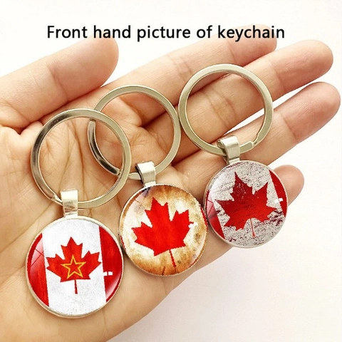 Portachiavi Bandiera Canada Foglia Di Acero Lega Di Zinco Vetro Vintage Souvenir Regalo Per Uomini Donne