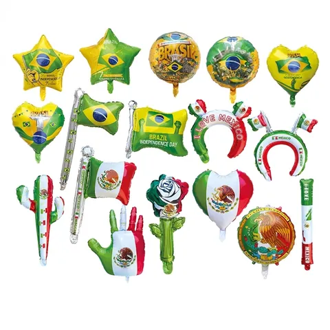 Palloncini In Alluminio Bandiera Brasile Messico Stella Cuore Rotondo Forma Giorno Indipendenza Carnevale Calcio Decorazione