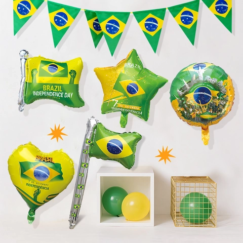 Palloncini In Alluminio Bandiera Brasile Messico Stella Cuore Rotondo Forma Giorno Indipendenza Carnevale Calcio Decorazione