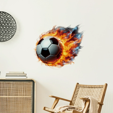 Pegatina De Pared De Fútbol De Llama PVC Impermeable Removible Autoadhesiva Decoración Tema De Deportes Para Sala Dormitorio