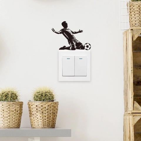 Football Player Soccer Silhouette Switch Wall Sticker Waterproof PVC Self Adhesive Creative Home Sports Room Decor