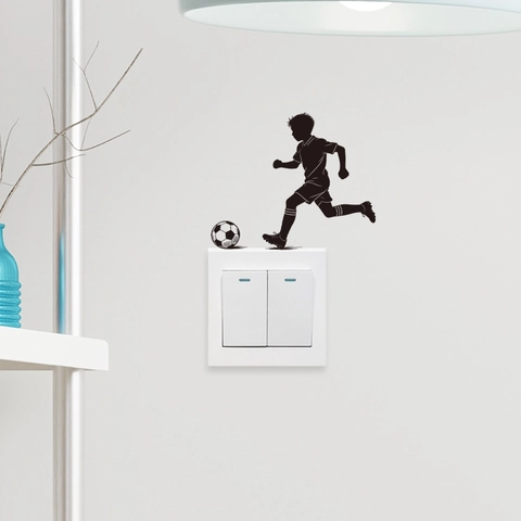 Soccer Boy Football Silhouette Wall Sticker Waterproof PVC Self Adhesive Light Switch Decal Creative Home Decor Boys Bedroom