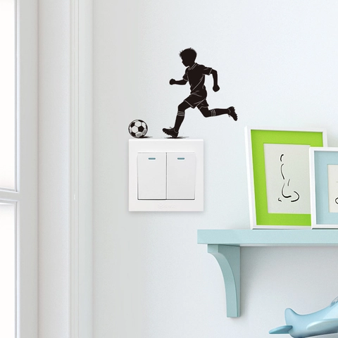 Soccer Boy Football Silhouette Wall Sticker Waterproof PVC Self Adhesive Light Switch Decal Creative Home Decor Boys Bedroom