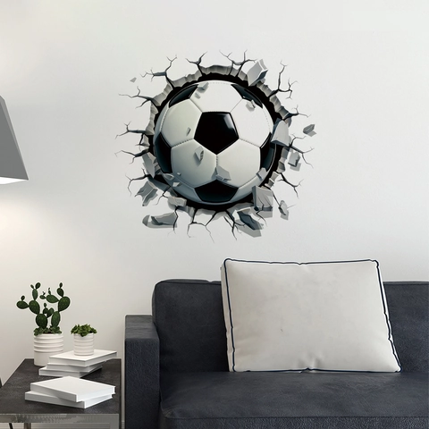 3D Voetbal Muursticker Door De Muur PVC Waterdicht Zelfklevend Muurdecoratie Voor Kinderkamer Sport Decoratie