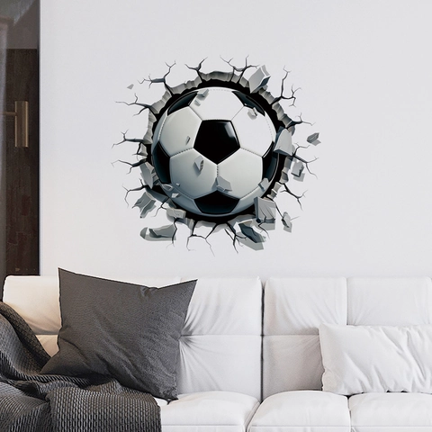 3D Voetbal Muursticker Door De Muur PVC Waterdicht Zelfklevend Muurdecoratie Voor Kinderkamer Sport Decoratie