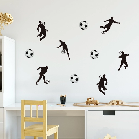 Stickers Muraux Joueur De Football Silhouette PVC Imperméable Autocollant Sportif Décoration De Chambre DIY