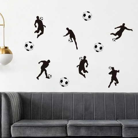 Stickers Muraux Joueur De Football Silhouette PVC Imperméable Autocollant Sportif Décoration De Chambre DIY