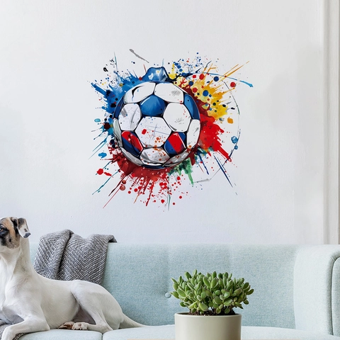 Football Wall Sticker Watercolor Splatter Artistic Soccer Ball PVC Waterproof Self Adhesive Removable Decal Modern Decor