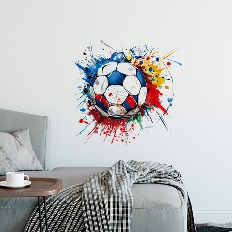 Football Wall Sticker Watercolor Splatter Artistic Soccer Ball PVC Waterproof Self Adhesive Removable Decal Modern Decor