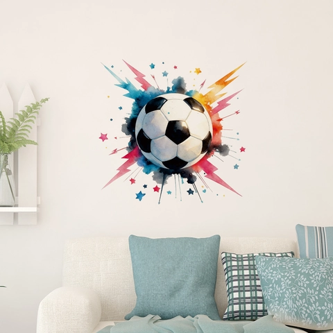 Sticker Mural Football Aquarelle Éclaboussures Thème Sport PVC Autocollant Imperméable Décoration Chambre Garçon