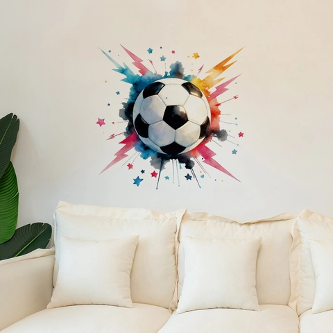 Sticker Mural Football Aquarelle Éclaboussures Thème Sport PVC Autocollant Imperméable Décoration Chambre Garçon