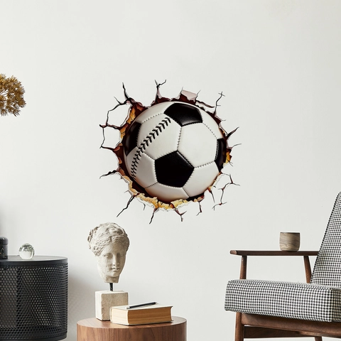 3D Voetbal Muursticker Door De Muur PVC Zelfklevend Waterdicht Decoratie Voor Woonkamer Slaapkamer Kinderkamer