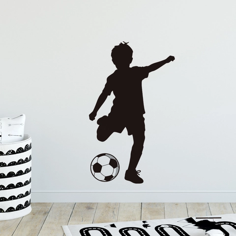 Autocollant Mural Silhouette Garçon Football PVC Imperméable Amovible Décor Sport Chambre Enfants