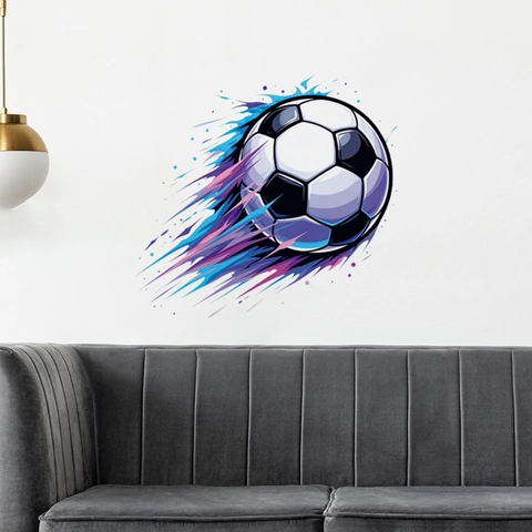 Dynamischer Fußball Wandaufkleber PVC Wasserdicht Selbstklebend Buntes Splatter Sport Thema Dekor Für Kinderzimmer