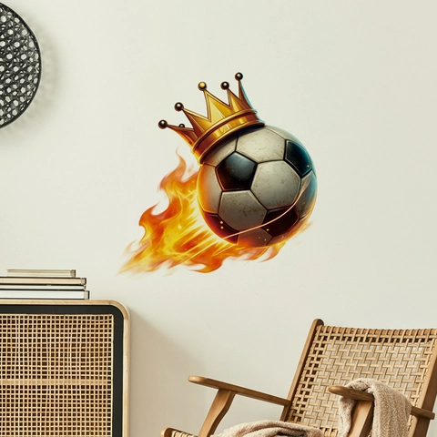 Autocollant Mural De Football Flamme Dynamique Avec Couronne Dorée PVC Imperméable Autocollant Décoration De Chambre Sport