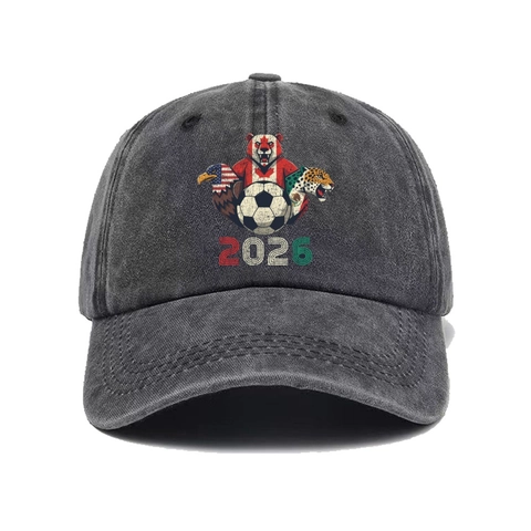 Gorra De Béisbol Algodón Lavado Vintage Fútbol 2026 Estampado Retro Ajustable Dad Hat Protección Solar Exterior Unisex