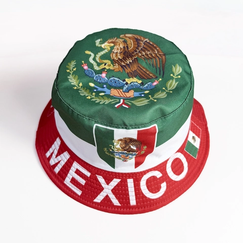 Mexico Vlag Vissershoed Polyester Zonbescherming Outdoor Voetbalfan Hoed Bedrukt Nationaal Embleem