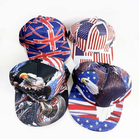 Baseball Cap Snapback Hat Flag Eagle Print Flat Brim Hip Hop Streetwear Sunshade Polyester Accessories For Men Women