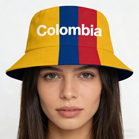 Sombrero De Pescador Colores Bandera Colombia Amarillo Azul Rojo Poliéster Plegable Protección Solar Gorra Para Hombre Mujer