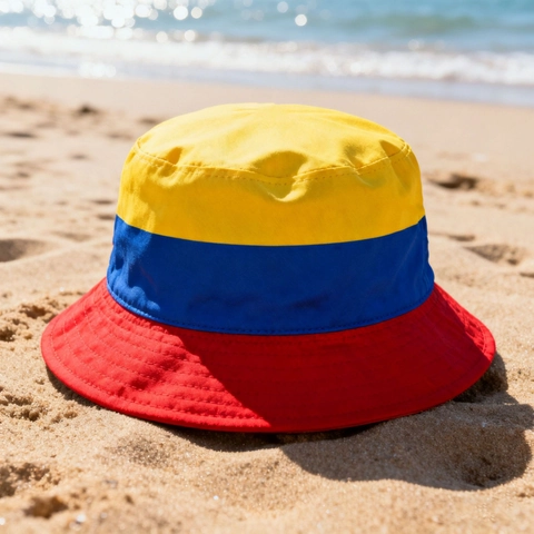 Sombrero De Pescador Colores Bandera Colombia Amarillo Azul Rojo Poliéster Plegable Protección Solar Gorra Para Hombre Mujer