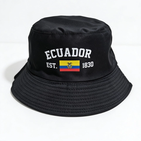Ecuador Flagge Fischerhut Polyester Atmungsaktiv Faltbar Outdoor Sonnenschutz Unisex Sport Reisen Lässig Kopfbedeckung Schwarz