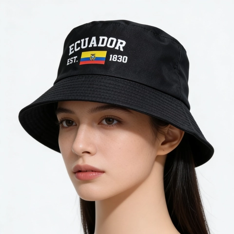Ecuador Flagge Fischerhut Polyester Atmungsaktiv Faltbar Outdoor Sonnenschutz Unisex Sport Reisen Lässig Kopfbedeckung Schwarz