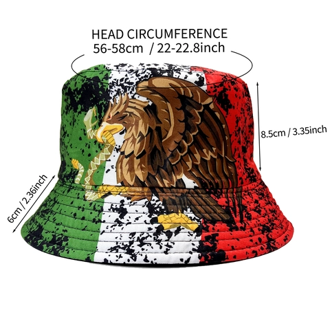 Reversible Mexico Flag Eagle Bucket Hat Vintage Polyester Sun Protection Outdoor Fisherman Hat For Men Women World Cup Gift