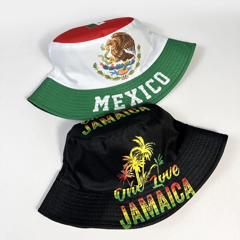 Chapeau Bob Coton Mexique Jamaïque Drapeau Style Reggae Protection Solaire Extérieur Voyage Été